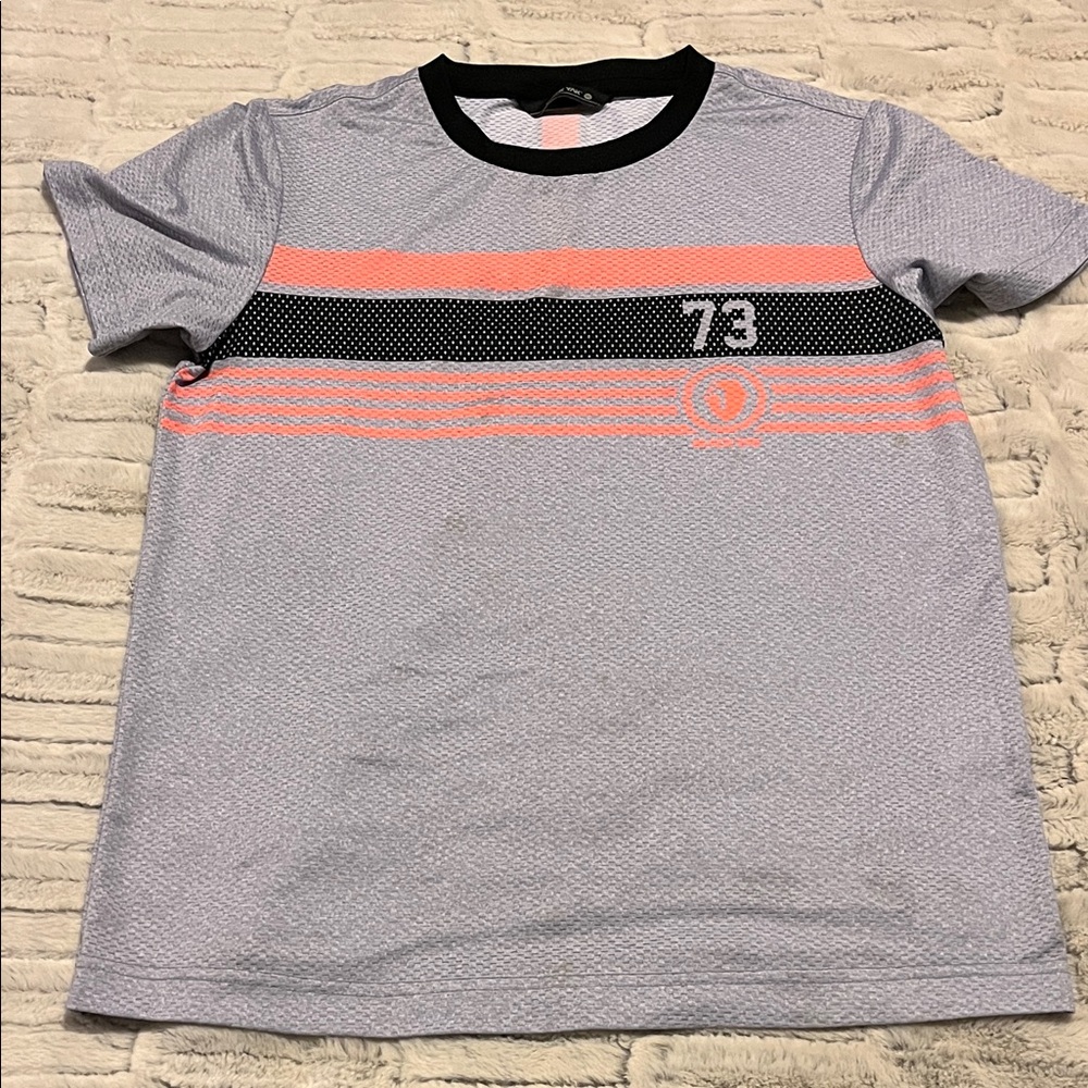 Black Brand Kids Tee with Pink and Black Stripes